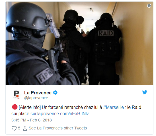 一名枪手在法国马赛市当街开火 被当地警方逮捕