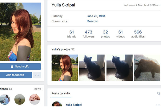 尤利娅的社交平台账号曾在3月7日被登录过。