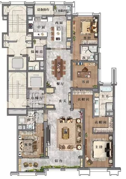 走进泛海国际住区的290平米户型,你会发现在空间的营造上,设计师没有