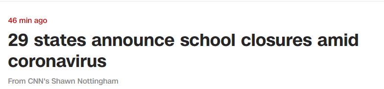 美媒：美国已有29个州宣布关闭学校