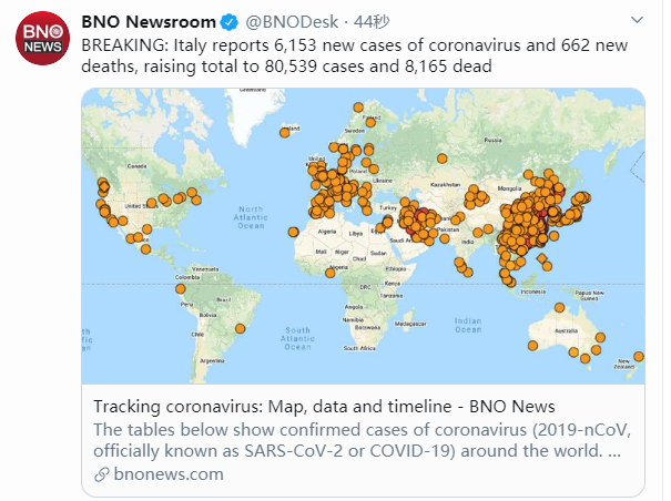 意大利新增新冠肺炎确诊病例6153例 新增死亡66