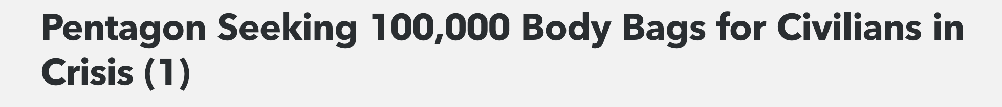 美国五角大楼筹措10万个装尸袋 美媒：令人忧心
