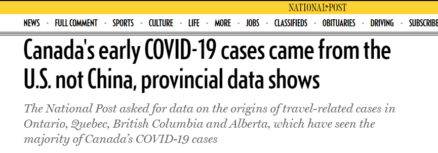 加媒：加拿大新冠肺炎疫情由美国输入引发，而