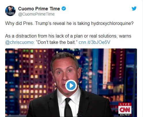 CNN主持人：特朗普自曝服羟氯喹是为转移这事的