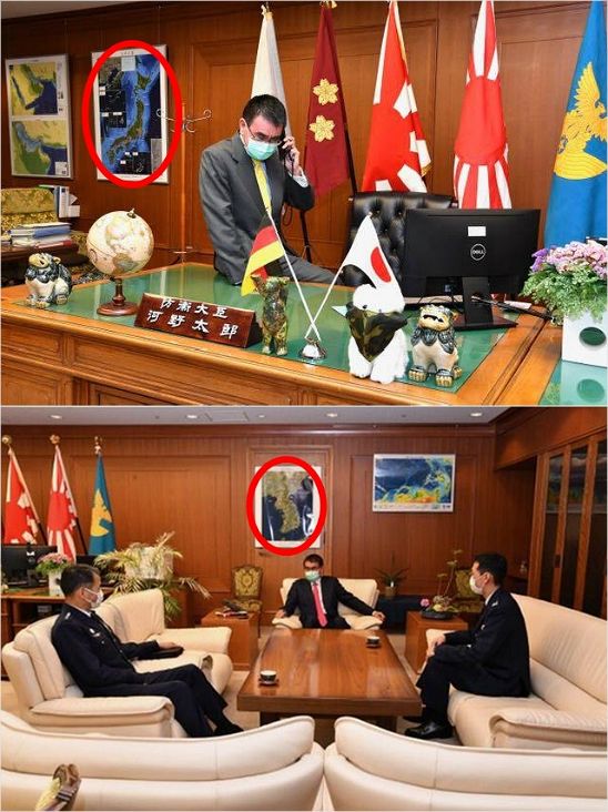 日本防相办公室挂朝鲜半岛地图 韩国人怒了：不