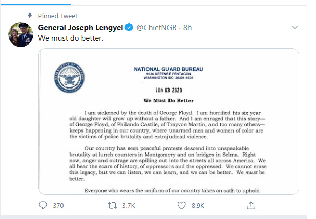 美国国民警卫队队长发声：不容忍种族歧视和种