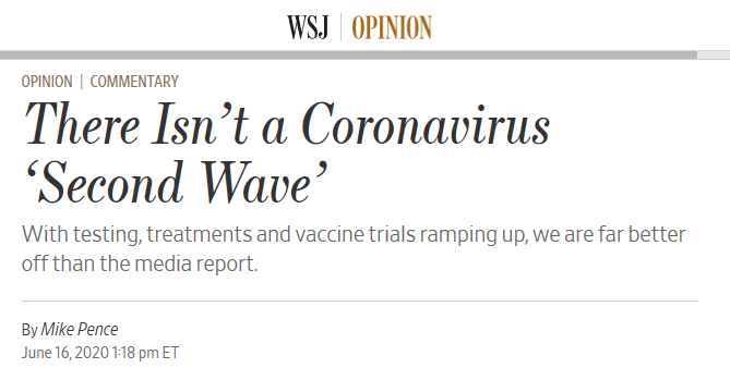 美国疫情反弹之际 彭斯发文吹捧白宫抗疫成果：