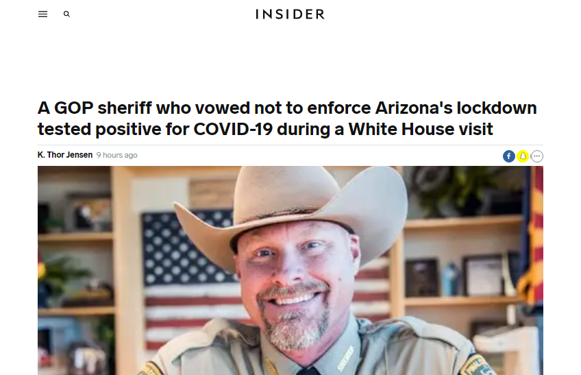 美国警长称访问白宫期间确诊 曾组织竞选活动不