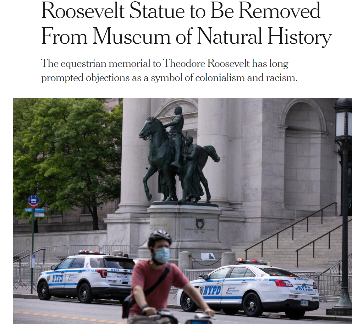 杰斐逊、华盛顿雕像被推倒后，罗斯福雕像也将