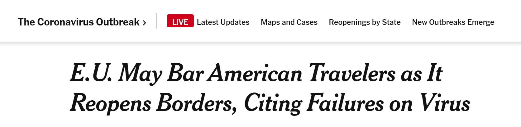 欧盟拟将美游客拒之门外：美国未能控制住疫情