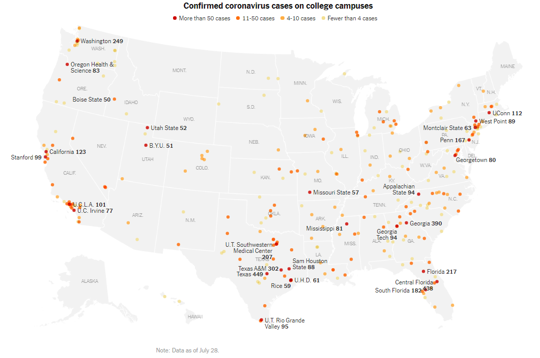 美媒调查:270所美精英大学超6300人确诊 病毒已渗