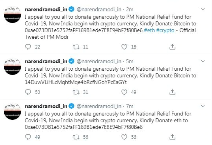 印度总理莫迪账号被盗 发推“请大家慷慨打钱”