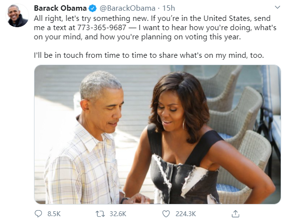 奥巴马公布电话号码：给我发短信，说说大选想