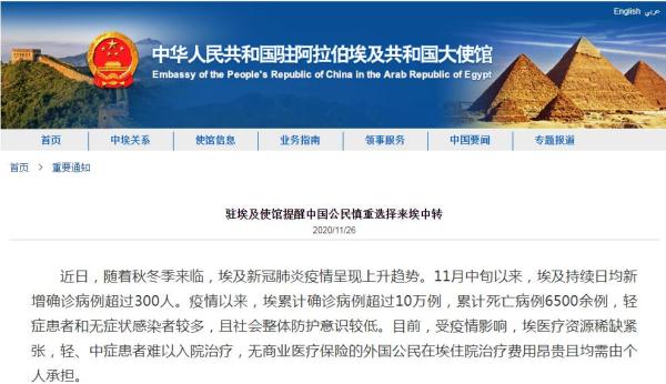 中国驻埃及大使馆网站截图