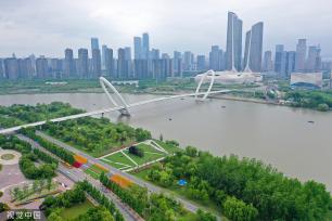 南京：绿植点缀长江沿岸 春意盎然