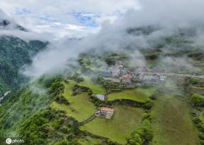 航拍四川阿坝奶子沟 层层起伏如林海