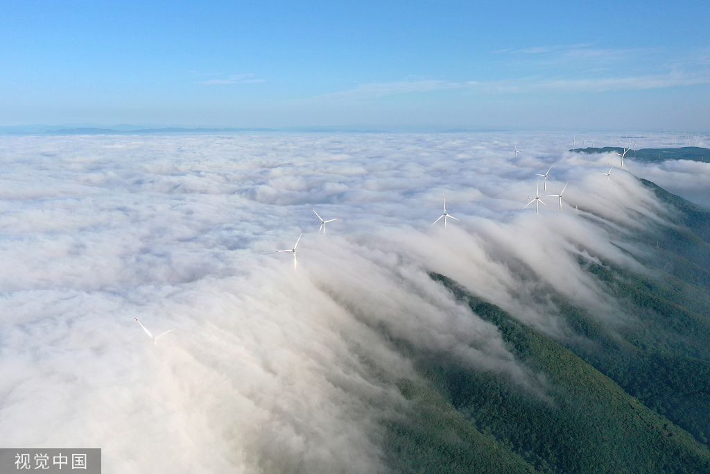 湖北荆门：云海翻滚如瀑布