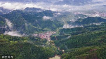 浙江永康：大寒山脉云遮雾绕 群山青翠
