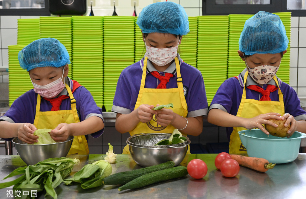 河北邯郸：学生劳动课学习烹饪技能