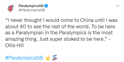 英国运动员：没想到能来中国参加冬残奥会 太激动了