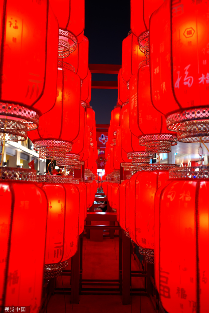 广州越秀西湖花市重启 灯光如昼人如织