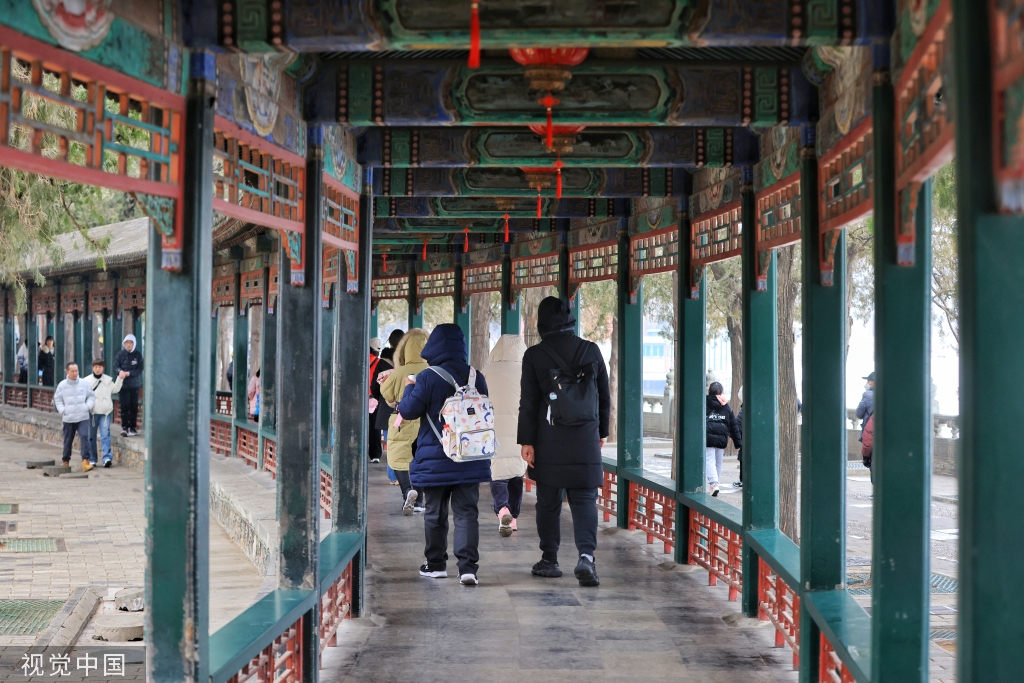 北京迎来降雪天气 颐和园琼楼玉宇分外静谧