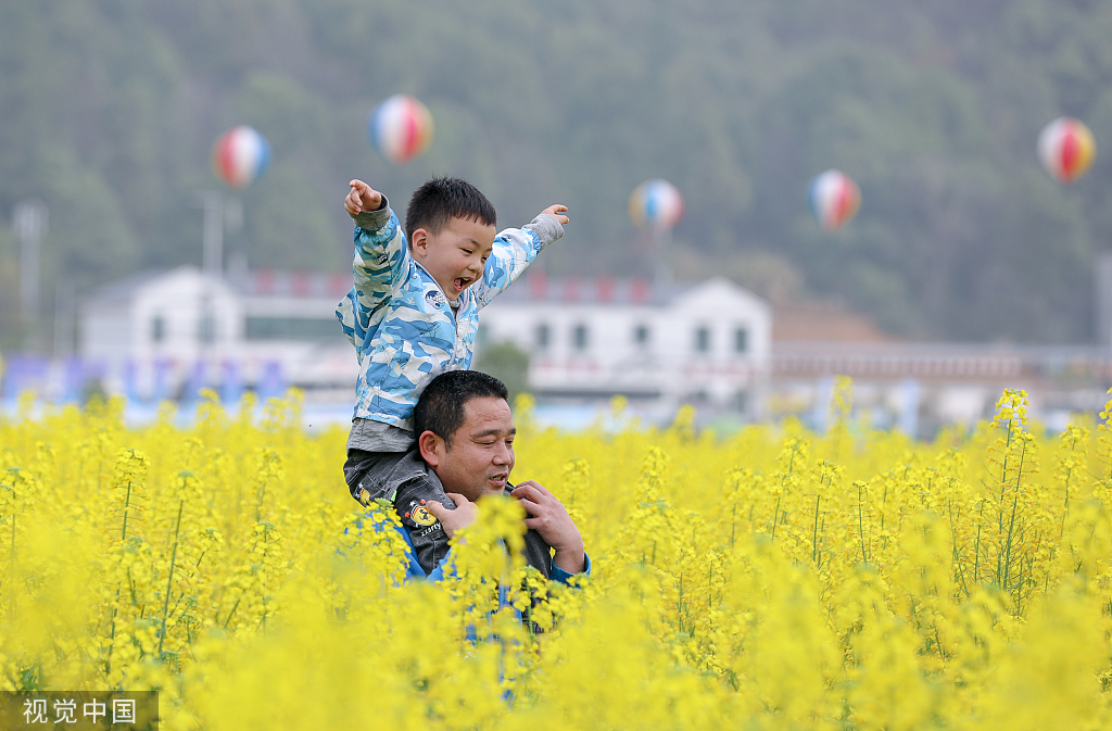 湖南衡阳：乡村举行油菜花节 游客赏金黄花海