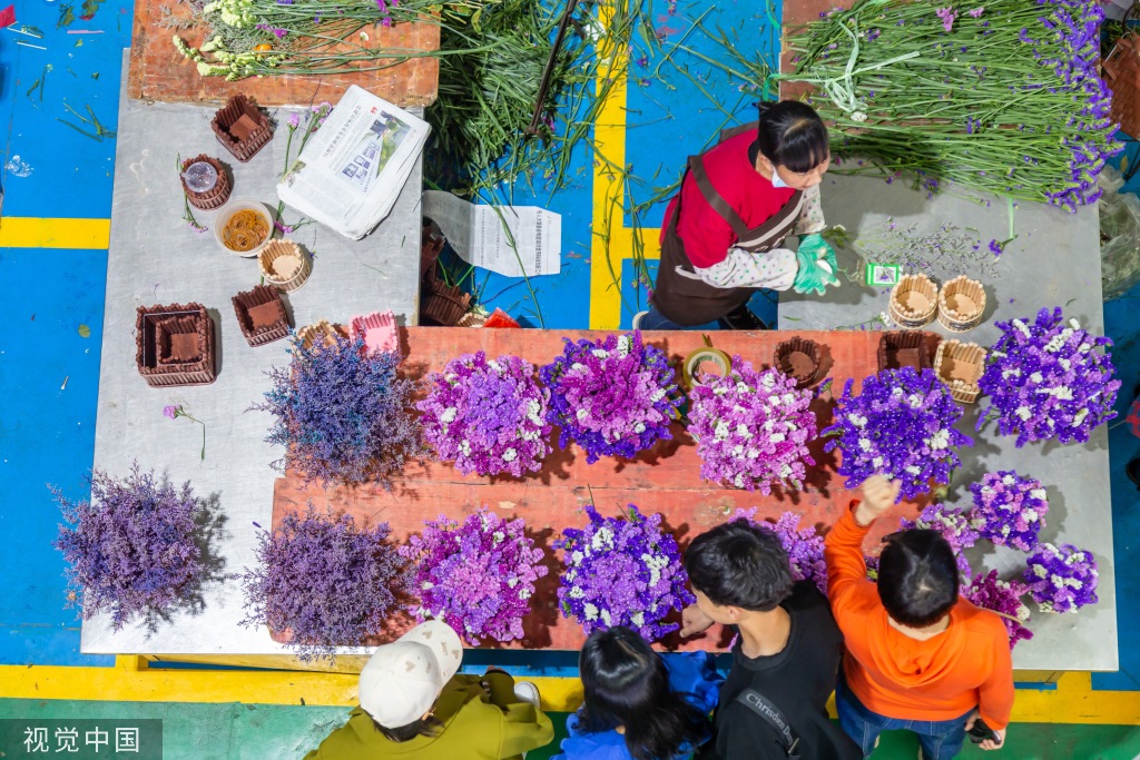 昆明斗南花卉市场人头攒动 日均客流近3万