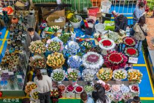 昆明斗南花卉市场人头攒动 日均客流近3万