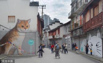上海“猫街”人气倍增 中外游客络绎不绝