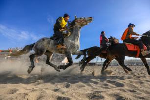 新疆博湖冬季赛马大会 名驹上演“速度与激情”
