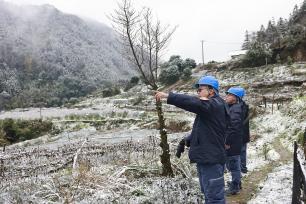 广西柳州：国网工人踏雪巡线破冰除险保供电