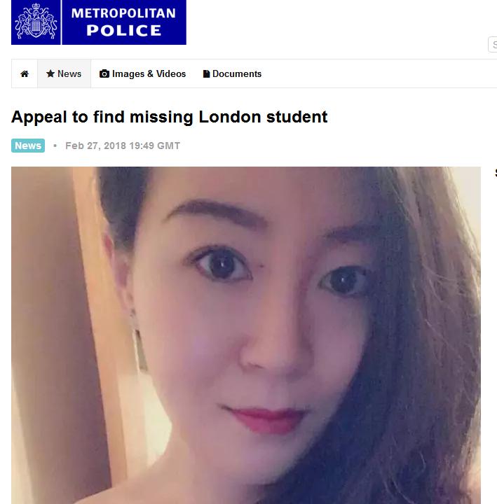 中国女留学生在英失联使馆密切关注英警方介入