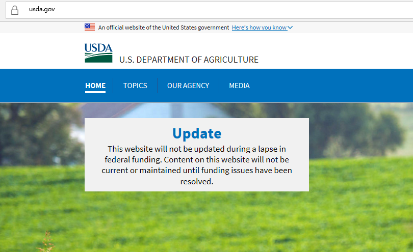 美国农业部网站停更