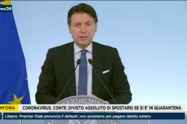 意大利总理孔特发表电视讲话（图源：报道截图）