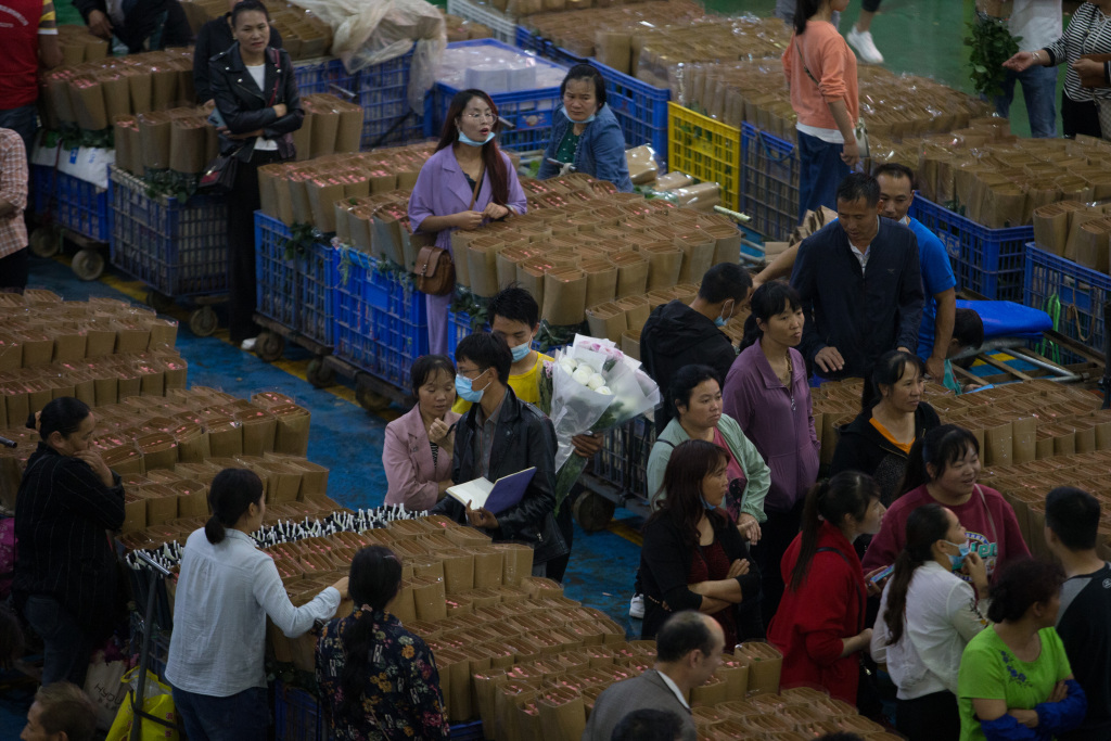 七夕前云南昆明鲜花销售火爆