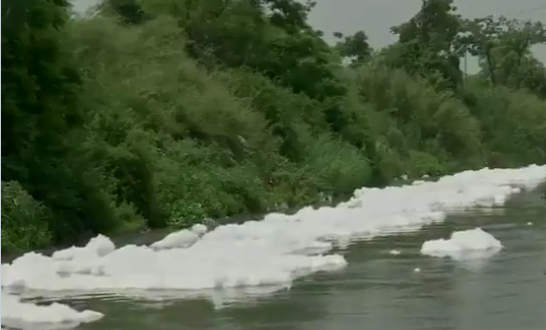 印度恒河最长支流漂浮有毒泡沫：厚厚一层盖住河面