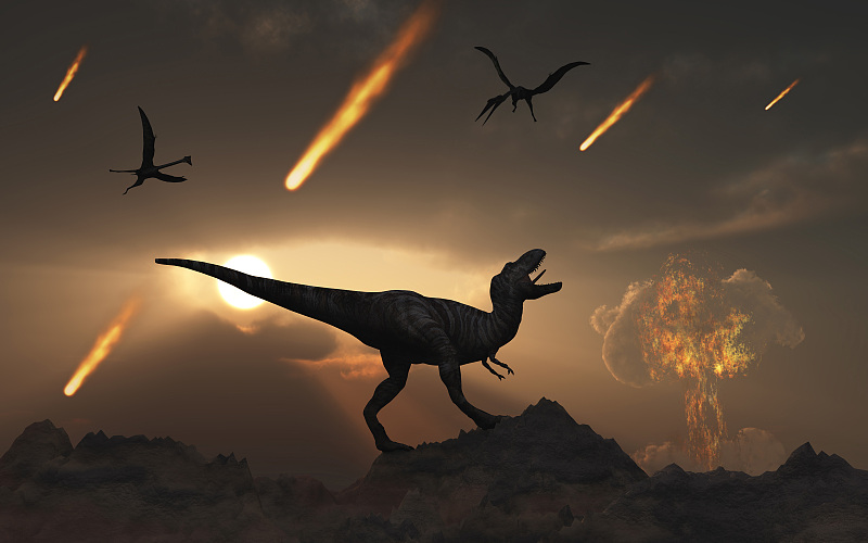 恐龙的灭绝原因通常被认为是小行星撞击（示意图）