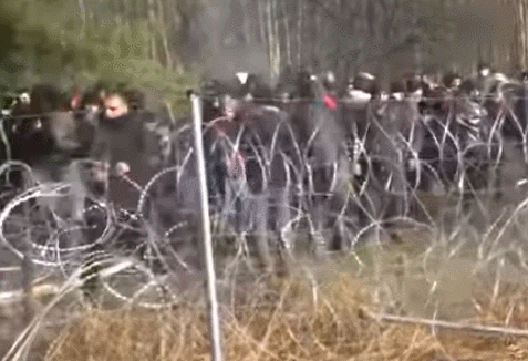 大批难民涌入白俄罗斯波兰边境，用铁锹毁坏铁丝网，与军方对峙