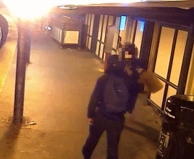 纽约亚裔女子在地铁站台遭袭 被黑人打到躲垃圾桶后