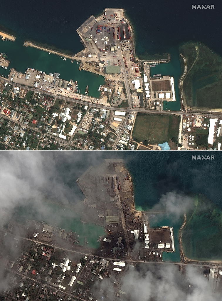 汤加火山喷发前后对比图