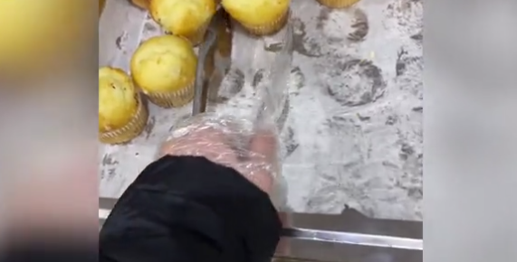 肖恩·怀特戴塑料手套取食物（视频截图）