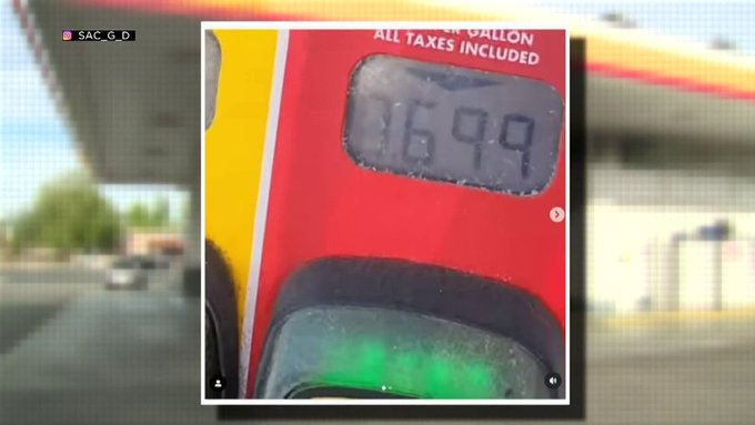 美国一加油站油价不慎被标低10倍（视频截图）