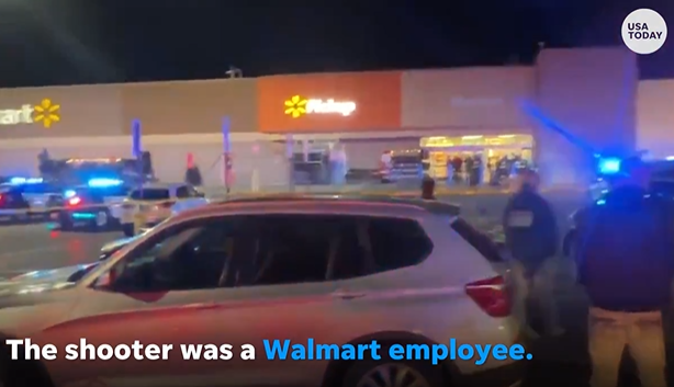 美国东海岸弗吉尼亚州切萨皮克市一家沃尔玛超市22日晚发生枪击案（《今日美国》视频报道截图）