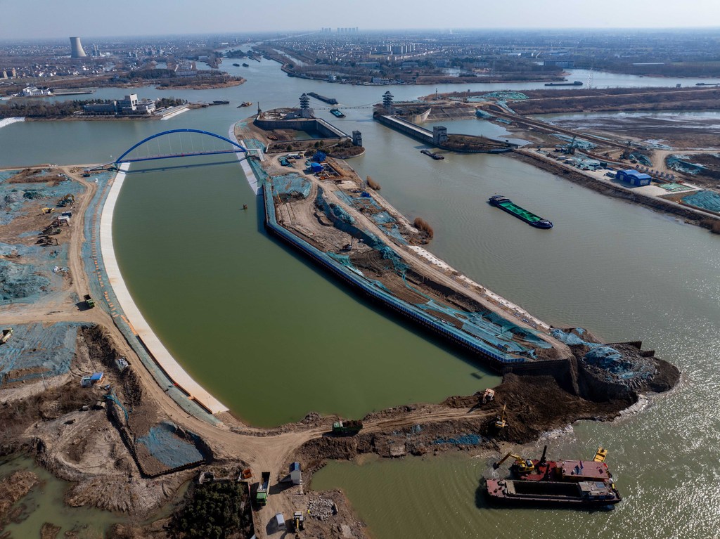 江苏淮安：大运河水上立交进入封闭施工阶段