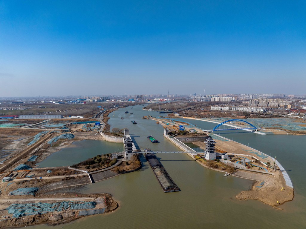 江苏淮安：大运河水上立交进入封闭施工阶段