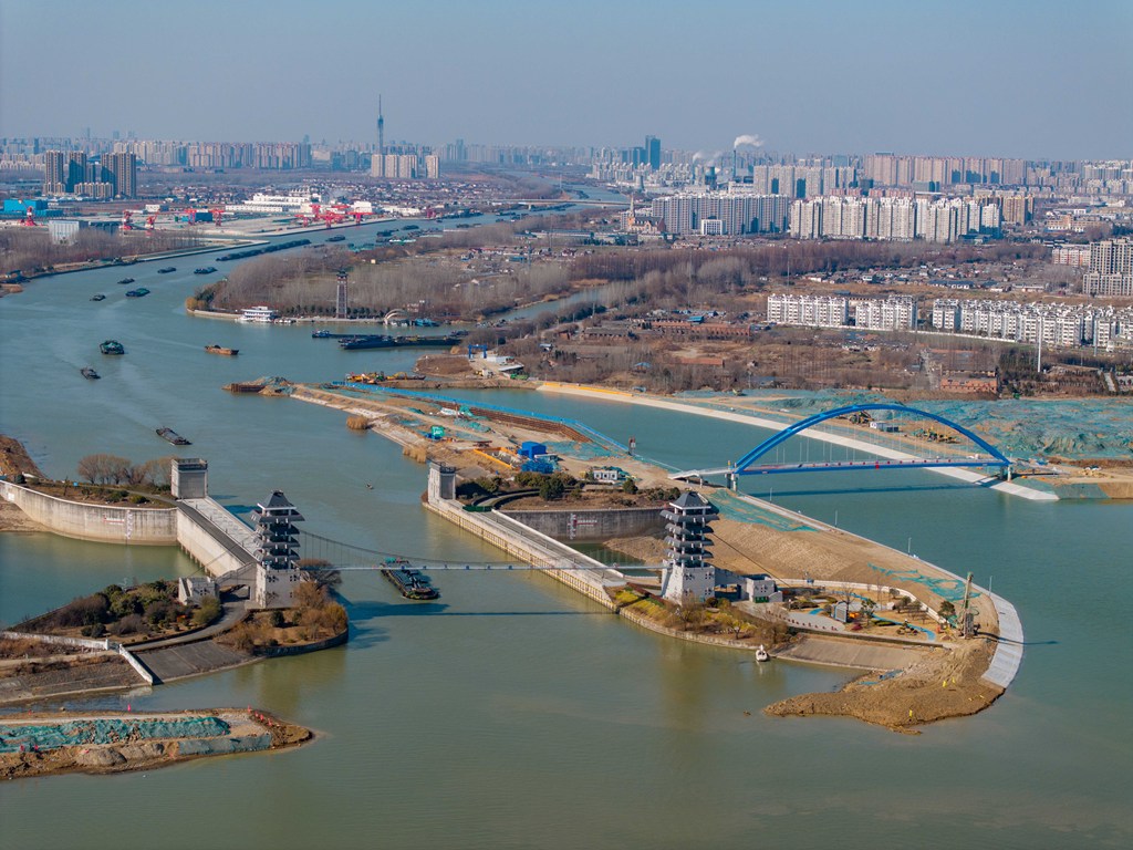 江苏淮安：大运河水上立交进入封闭施工阶段