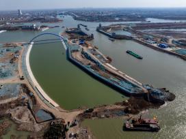 江苏淮安：大运河水上立交进入封闭施工阶段