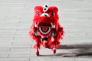 苏州：“机器狗”舞狮亮相狮山文化广场