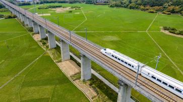 广西梧州：动车组疾驰而过